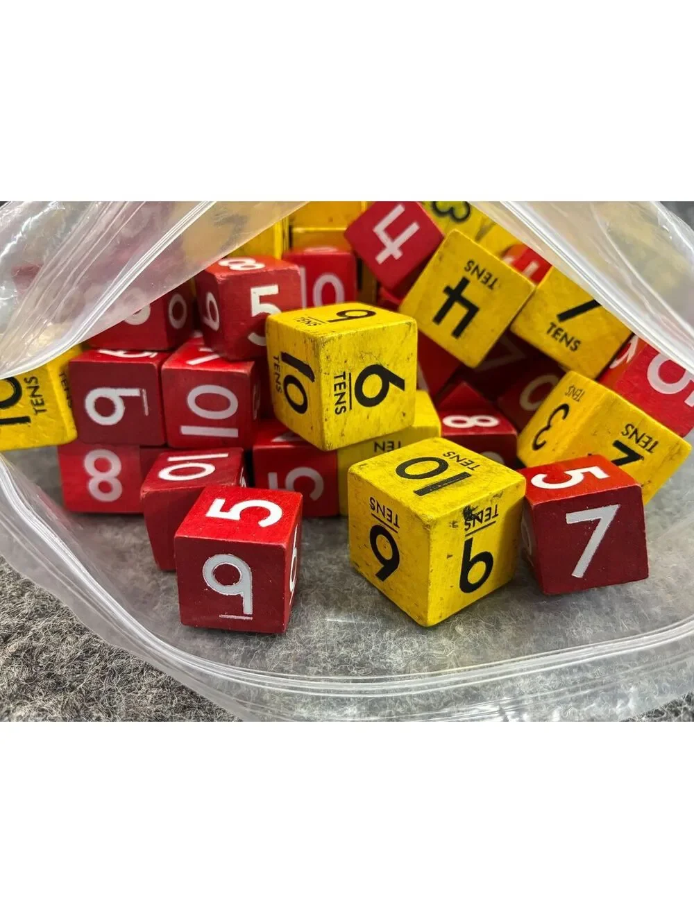 Vintage Wooden Number Dice Set in Red and Yellow